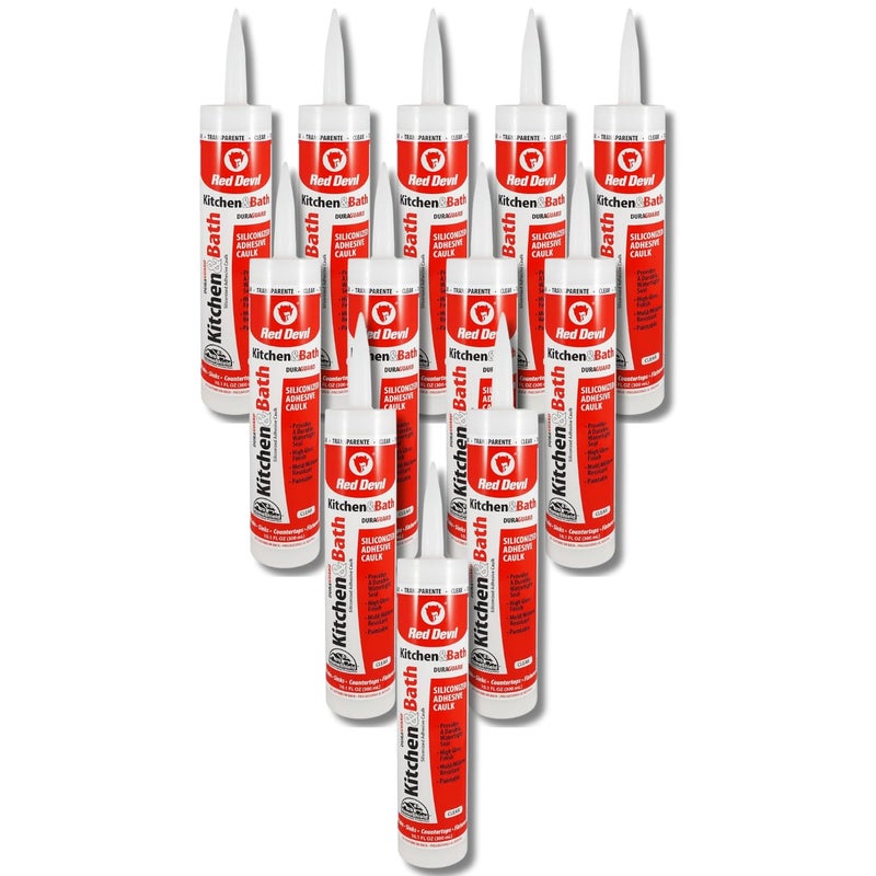 Red Devil 0408 Duraguard Kitchen & Bath Siliconized Acrylic Caulk, 10.1 oz., Clear, 12 Pack, Made in USA - Image 1